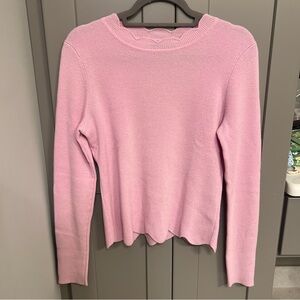 Aqua 100% Cashmere Sweater with Scalloped Detail on Neckline and Hem